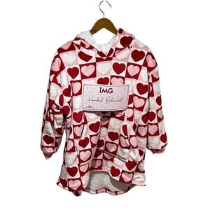 IMG Sherpa Hooded Blanket Girls Pink and Red Heart Print